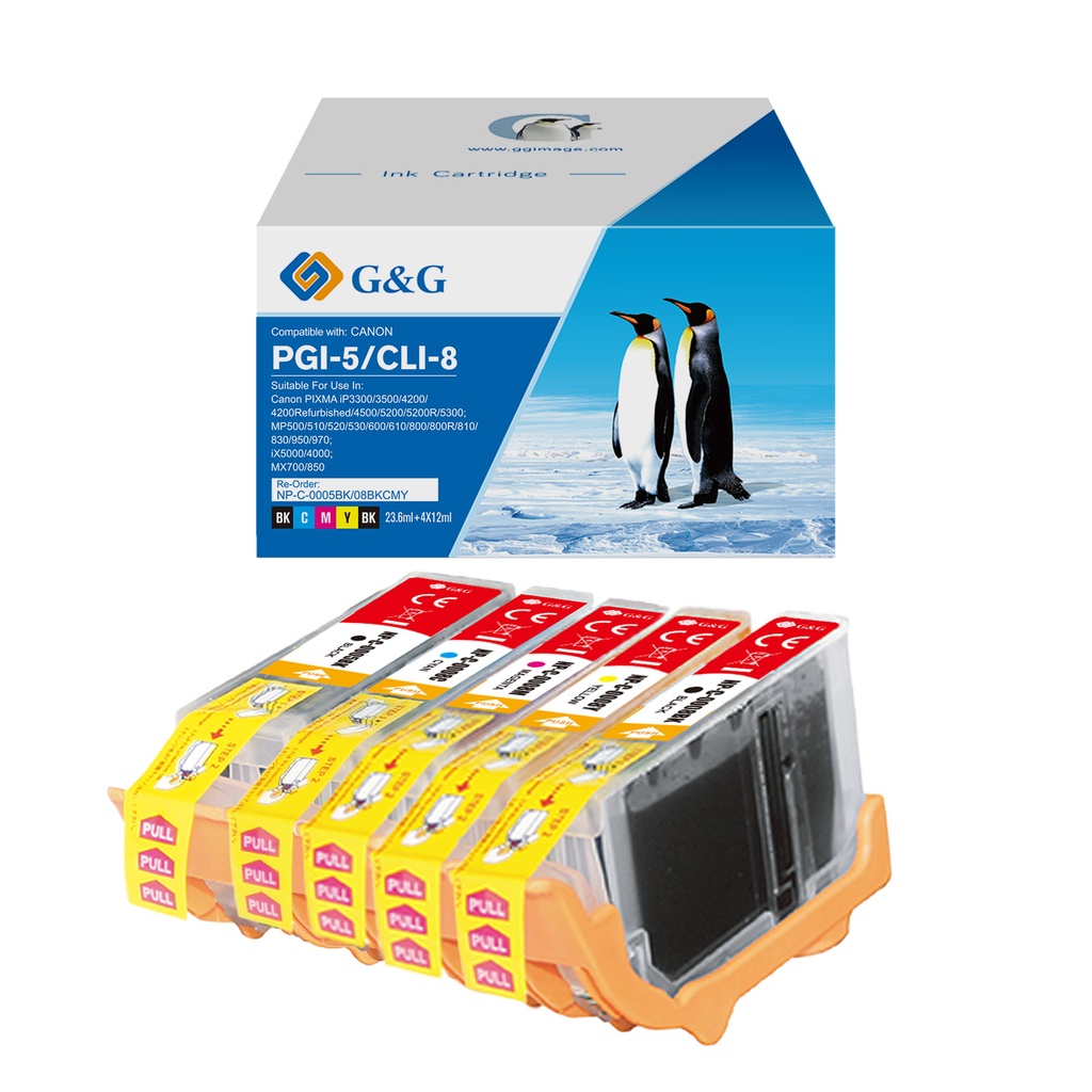 G&G Compatible Canon PGI-5/CLI-8BK/CLI-8C/CLI-8M/CLI-8Y Ink BK/BK/C/M/Y