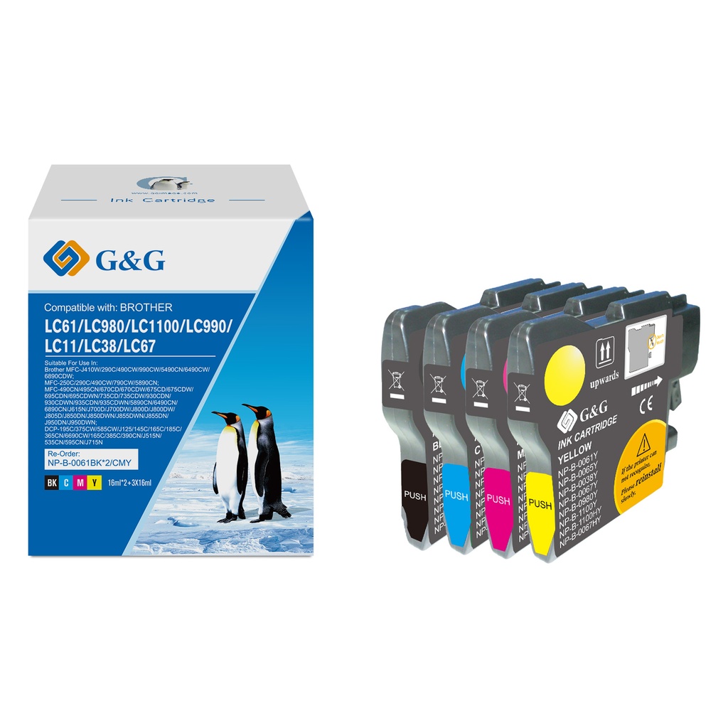 G&G Compatible Brother LC1100/980BK*2/LC1100/980C/M/Y Ink BK/BK/C/M/Y