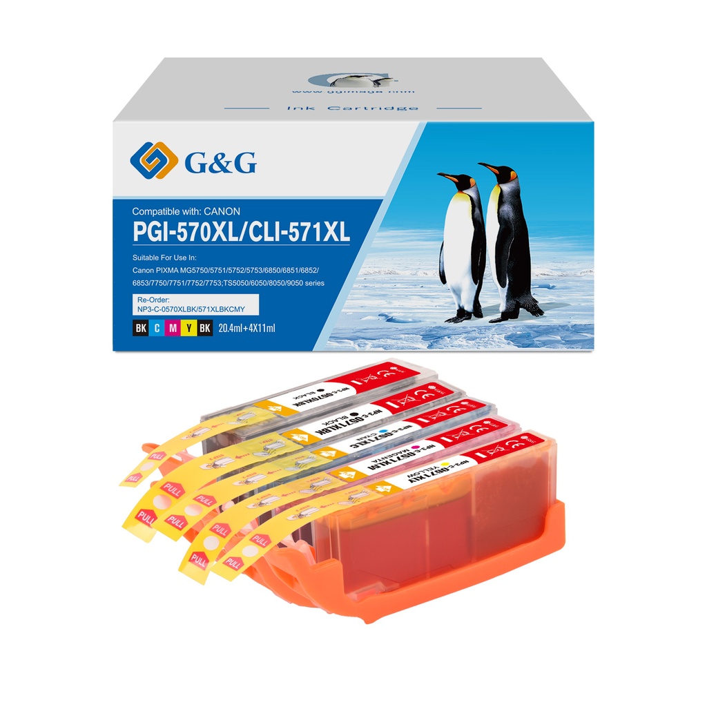 G&G Compatible Canon PGI-570XLBK/CLI-571BK/CLI-571C/CLI-571M/CLI-571Y Ink BK/BK/C/M/Y