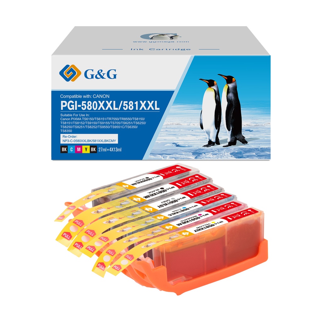 G&G Compatible Canon PGI-580XLBK/CLI-581BK/CLI-581C/CLI-581M/CLI-581Y Ink BK/BK/C/M/Y