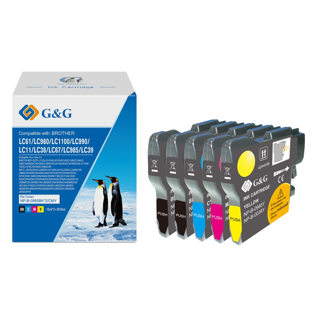 G&G Compatible Brother LC985BK*2/985C/M/Y Ink BK/BK/C/M/Y