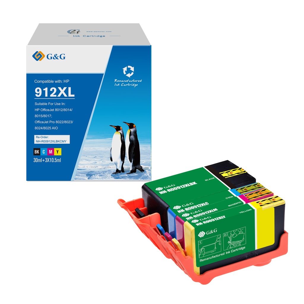 G&G Remanufactured HP 3YL84AE/3YL81AE/3YL82AE/3YL83AE(912XL) Inkjet Cartridge BK/C/M/Y