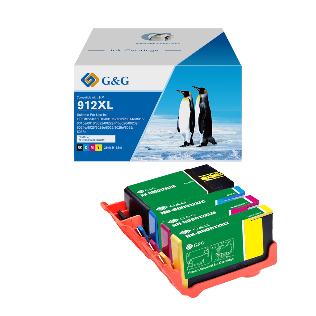 G&G Remanufactured HP 3YL84AE/3YL81AE/3YL82AE/3YL83AE(912XL) Inkjet Cartridge BK/C/M/Y