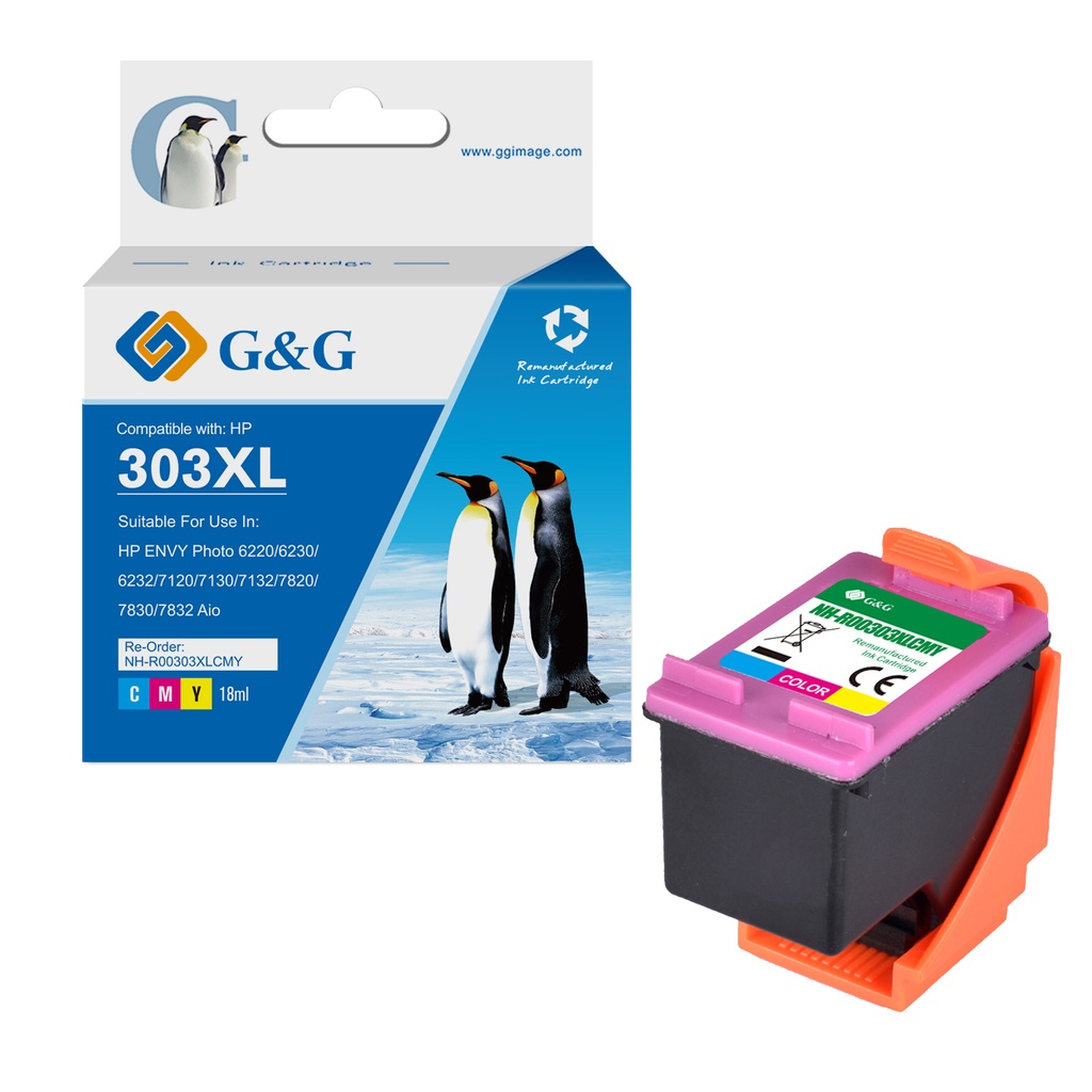G&G Remanufactured HP T6N03AE (303XL) High Yield Inkjet Cartridge Tri-color CMY