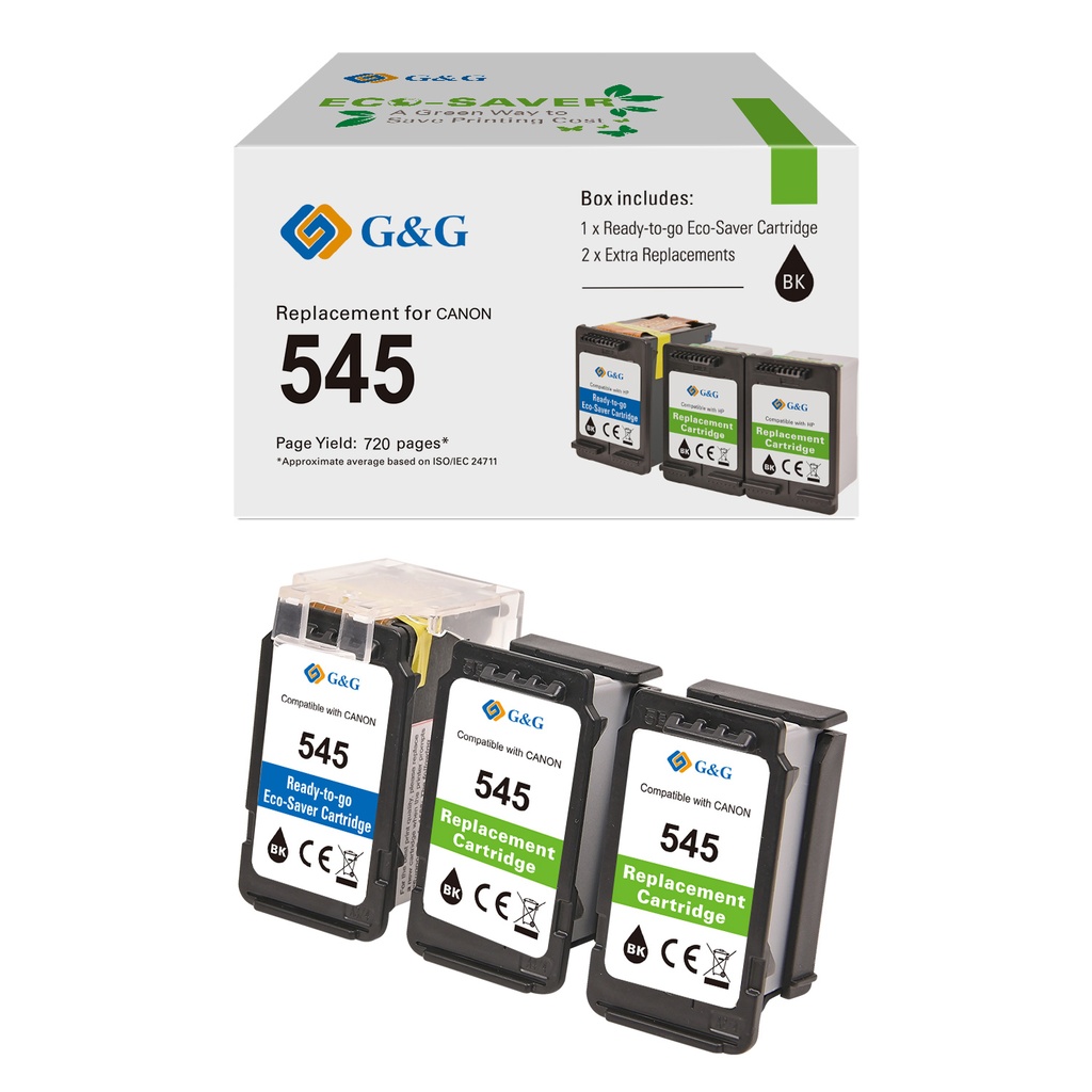 G&G-Ecosaver Remanufactured Canon PG-545XL Inkjet Cartridge BK 3 PACK