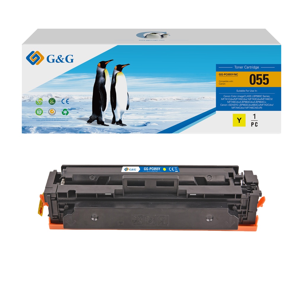 G&G Compatible Canon Toner 055 Yellow/Cartridge 055 Yellow Toner Yellow(No Chip)