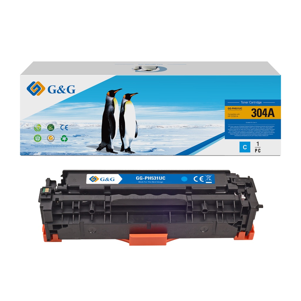 G&G Compatible HP CC531A/CE411A/CF381A/CRG118C/CRG718C/CRG318C Toner Cyan