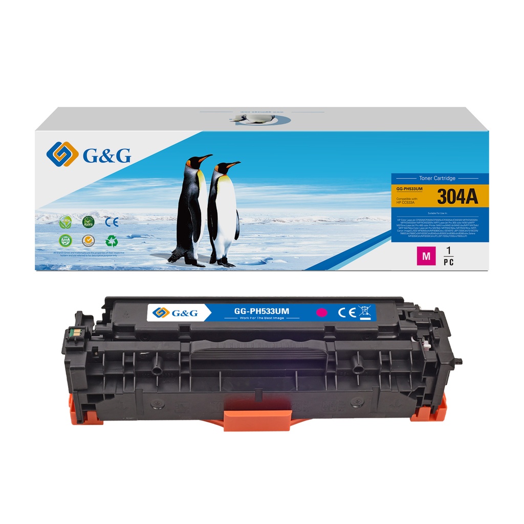 G&G Compatible HP CC533A/CE413A/CF383A/CRG118M/CRG718M/CRG318M Toner Magenta