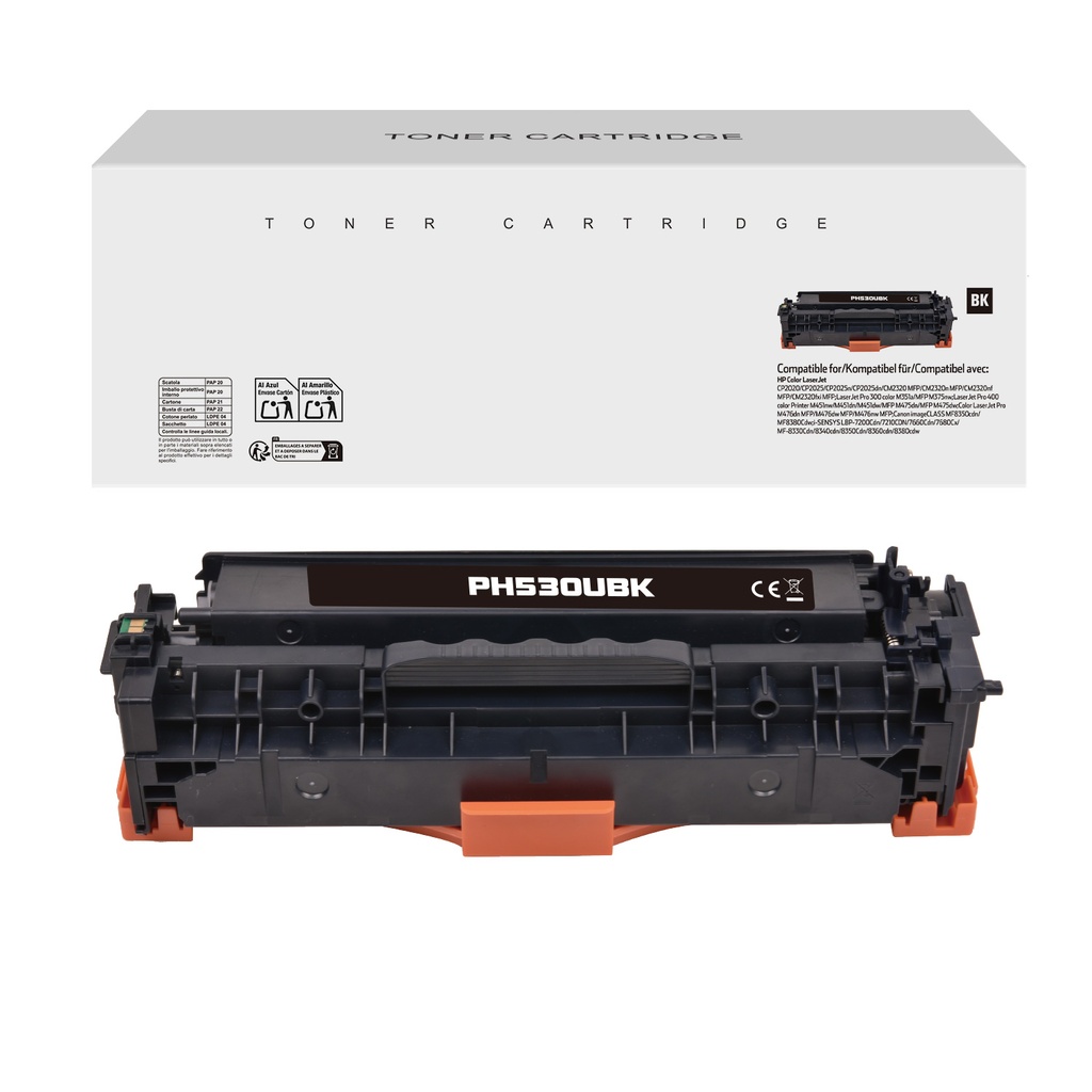 White Box Compatible HP CC530A/CE410X/CF380X/CRG118BK/CRG718BK/CRG318BK; Toner Black