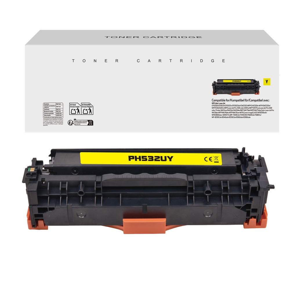 White Box Compatible HP CC532A/CE412A/CF382A/CRG118Y/CRG718Y/CRG318Y Toner Yellow