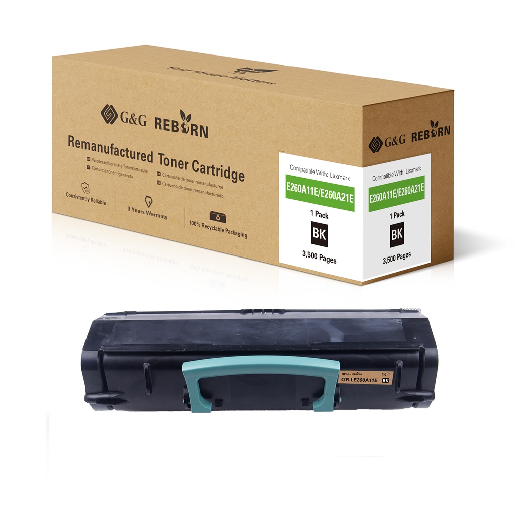 G&G Reborn Remanufactured Lexmark E260A11A/E260A21A/E260A11E/E260A21E/E260A11P/E260A21P/E260A11L/E260A21L Toner Mono