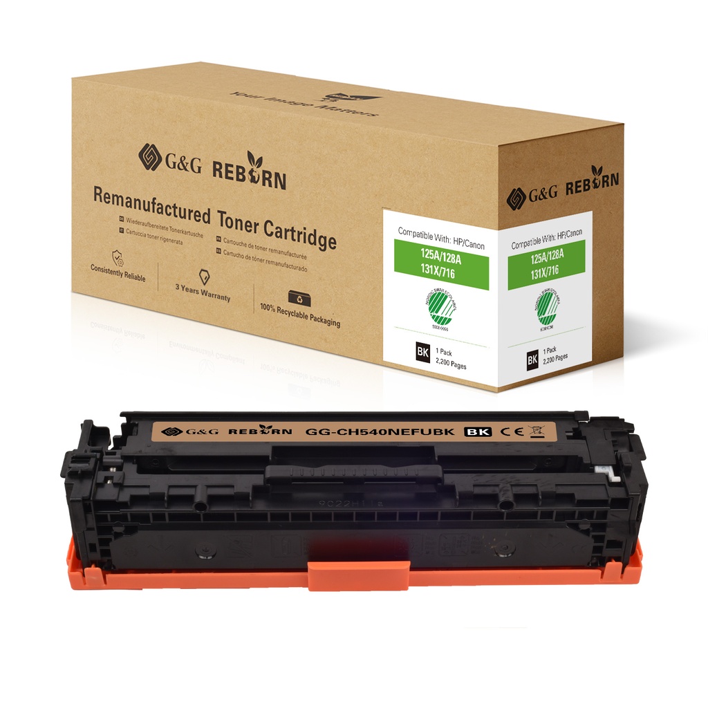 G&G Reborn Remanufactured HP CB540A/CE320A/CF210X/CRG116BK/CRG716BK/CRG316BK Toner Black