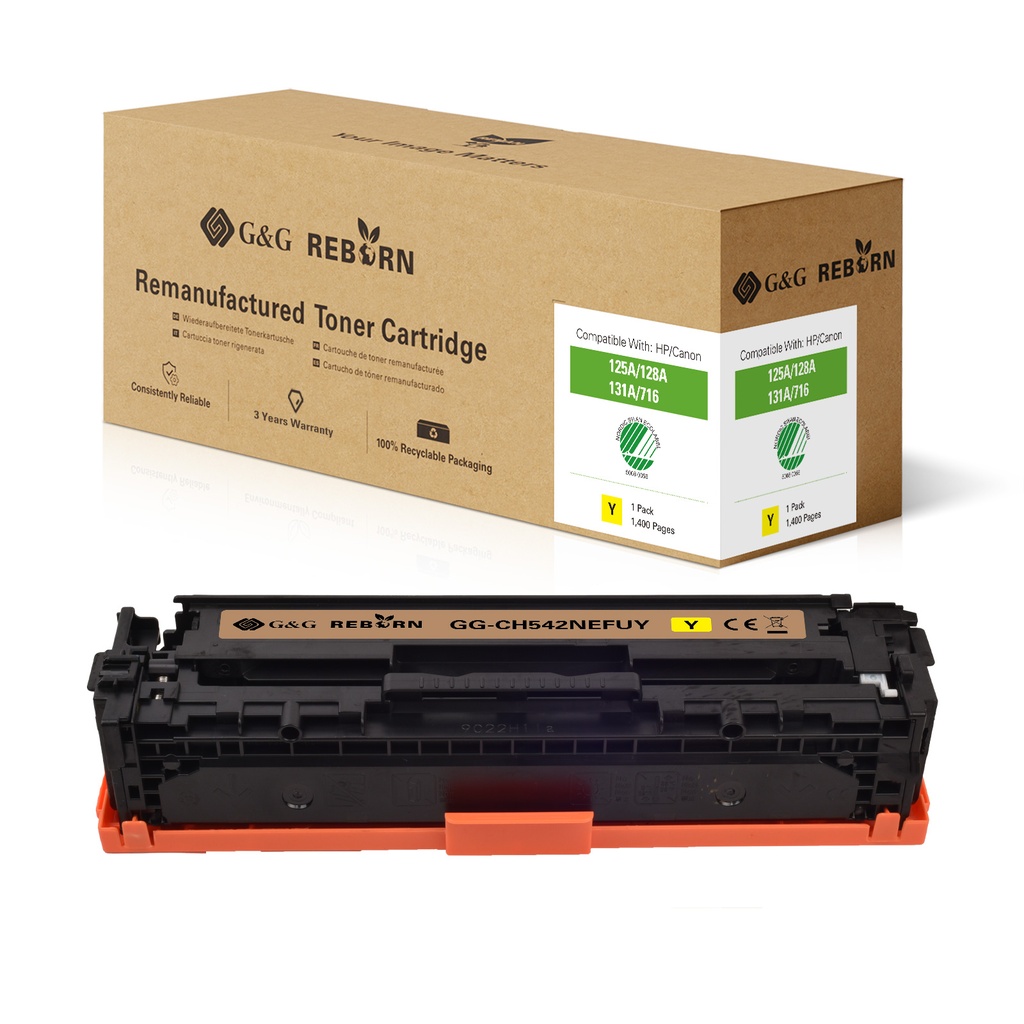 G&G Reborn Remanufactured HP CB542A/CE322A/CF212A/CRG116Y/CRG716Y/CRG316Y Toner Yellow