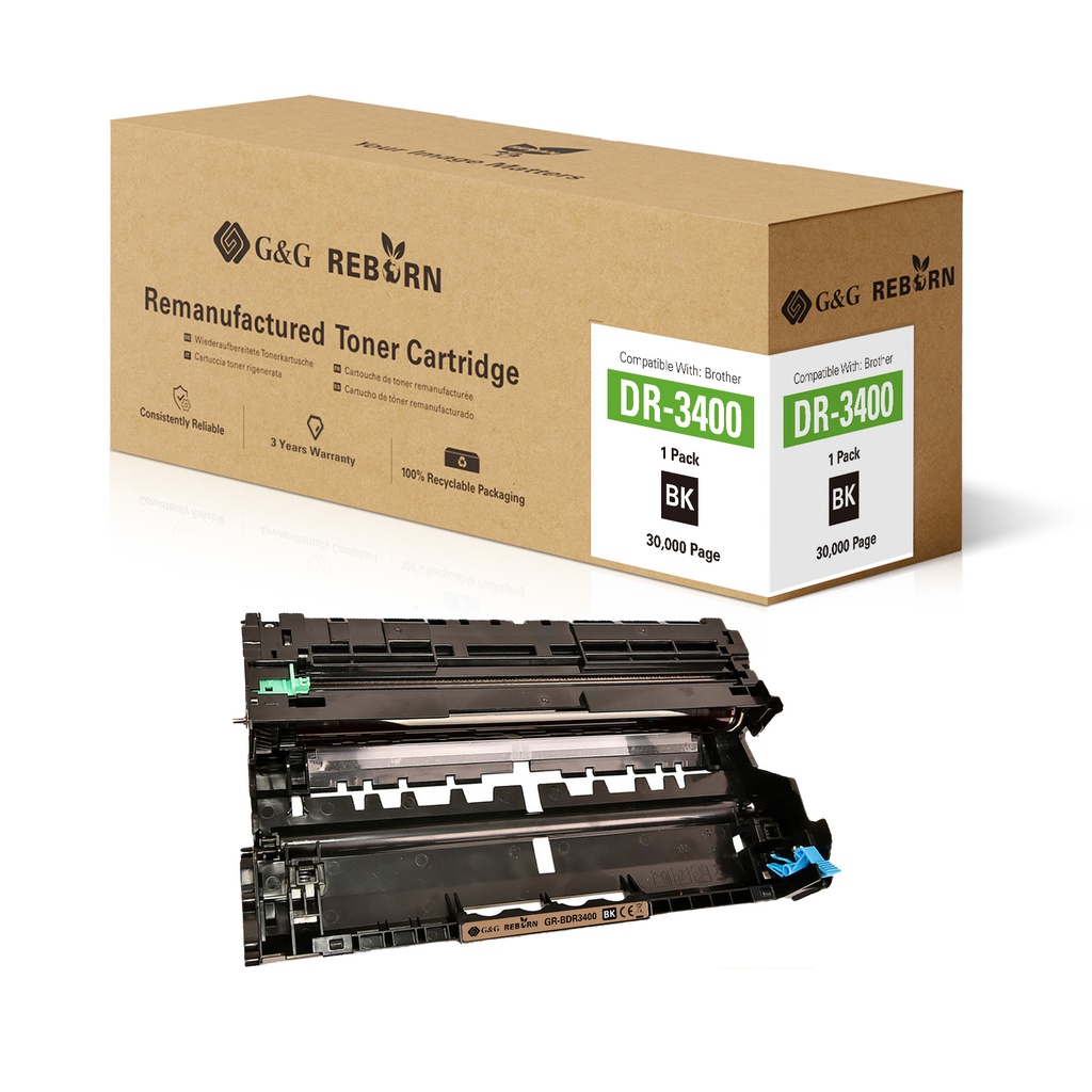 G&G Reborn Remanufactured Brother DR-3400 Drum Unit Mono