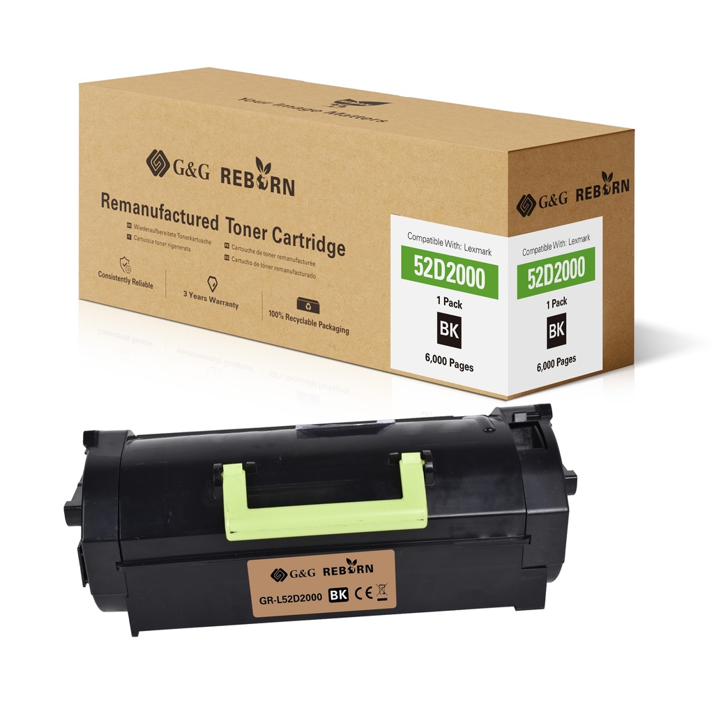 G&G Reborn Remanufactured Lexmark 52D1000/52D4000/52D2000/52D5000/52D3000/52D500E Toner Mono