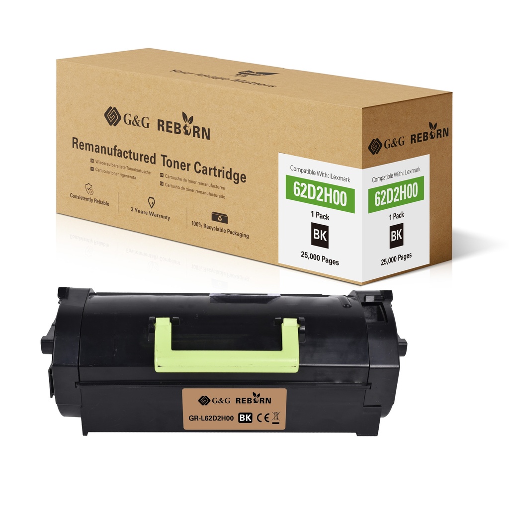 G&G Reborn Remanufactured Lexmark 62D1H00/62D2H00/62D5H00/62D0HA0/62DBH00/62D3H00/62D5H0E Toner Mono