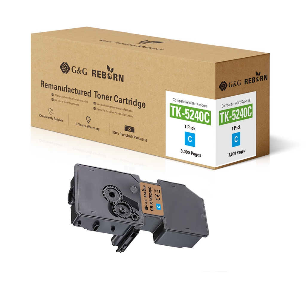 G&G Reborn Remanufactured Kyocera TK5240C Toner Cyan
