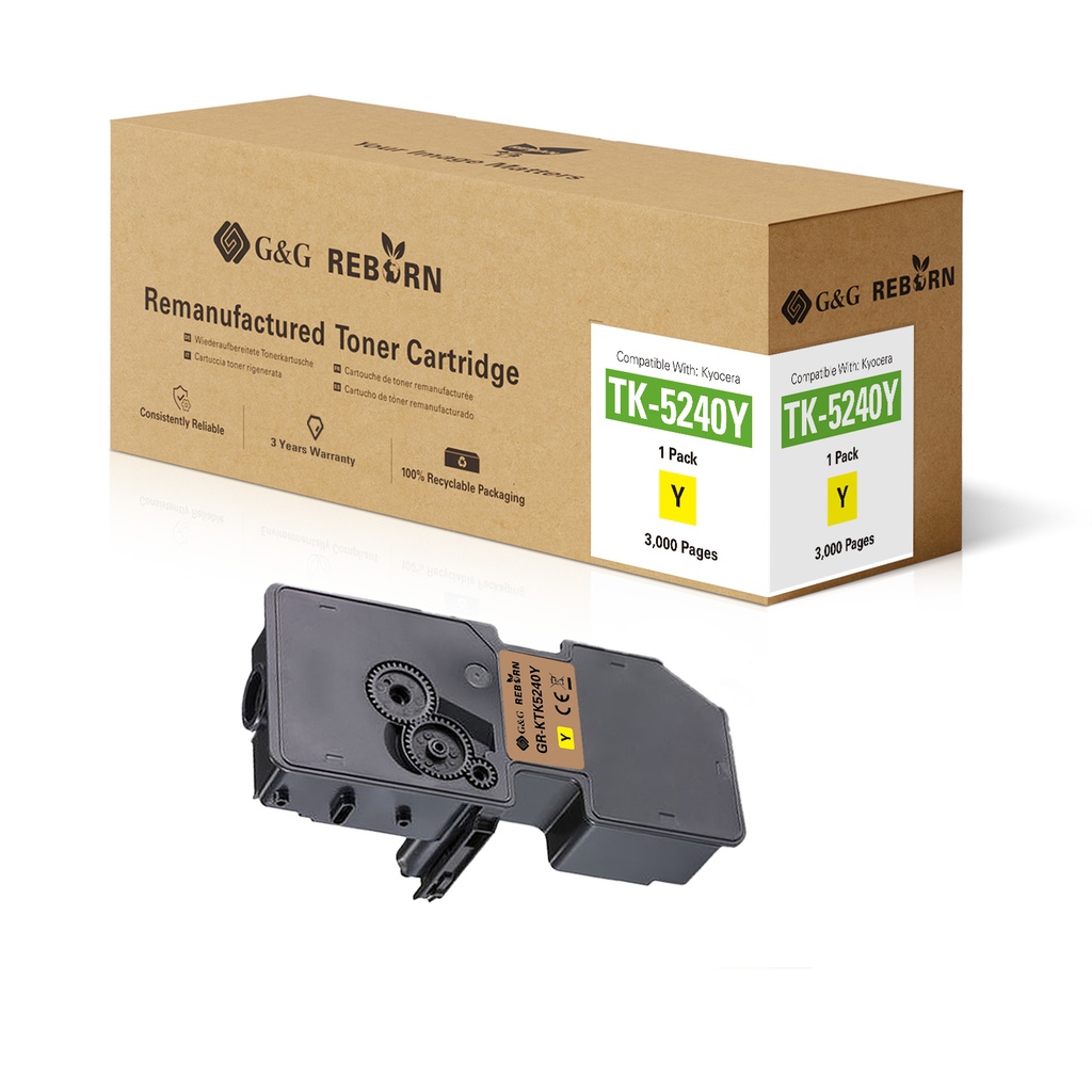 G&G Reborn Remanufactured Kyocera TK5240Y Toner Yellow