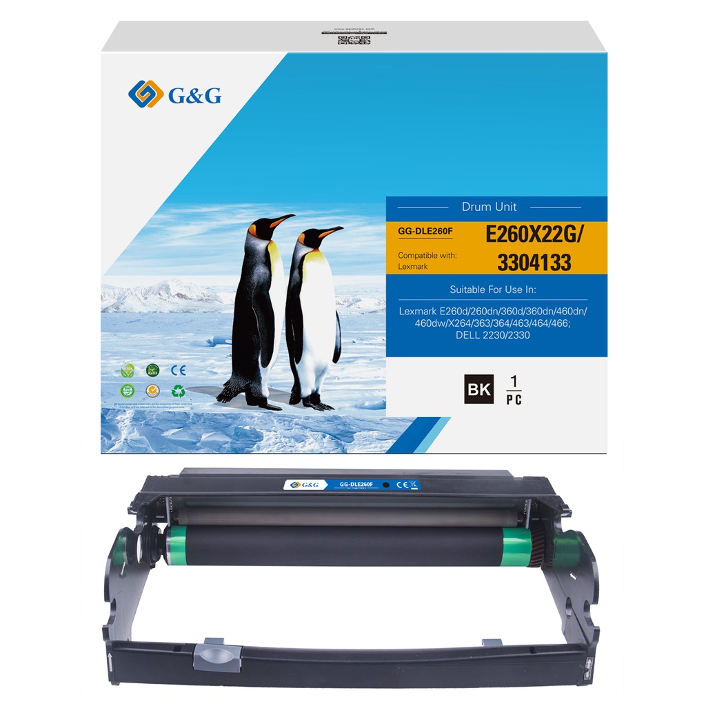 G&G Remanufactured Lexmark E260X22G/3304133 Drum Unit Mono
