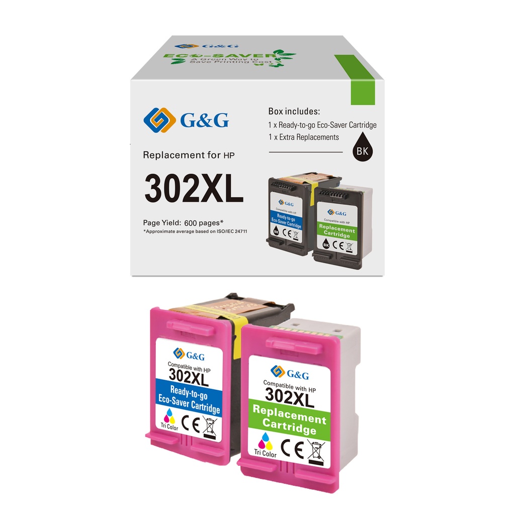 G&G-Ecosaver Remanufactured HP F6U67AE (302XL) Inkjet Cartridge Cyan/Magenta/Yellow
