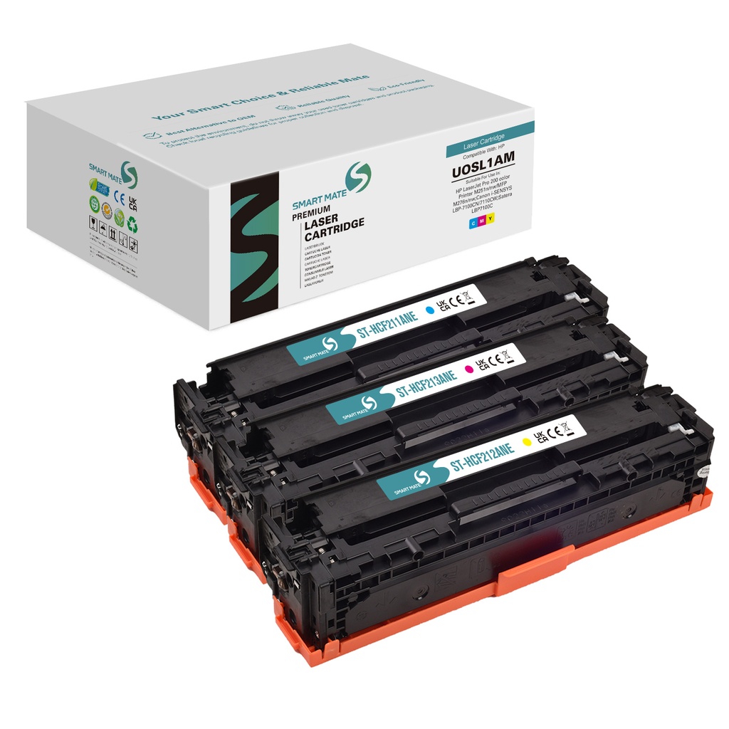 Smart Mate Remanufactured HP U0SL1AM (131A/CRG731/CRG331) Laser Toner Cartridge Cyan/Magenta/Yellow