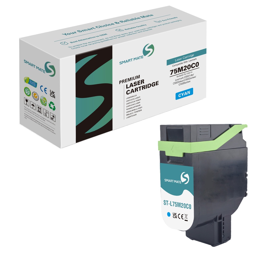 Smart Mate Remanufactured Lexmark 75M20C0 75M20C0 Laser Toner Cyan