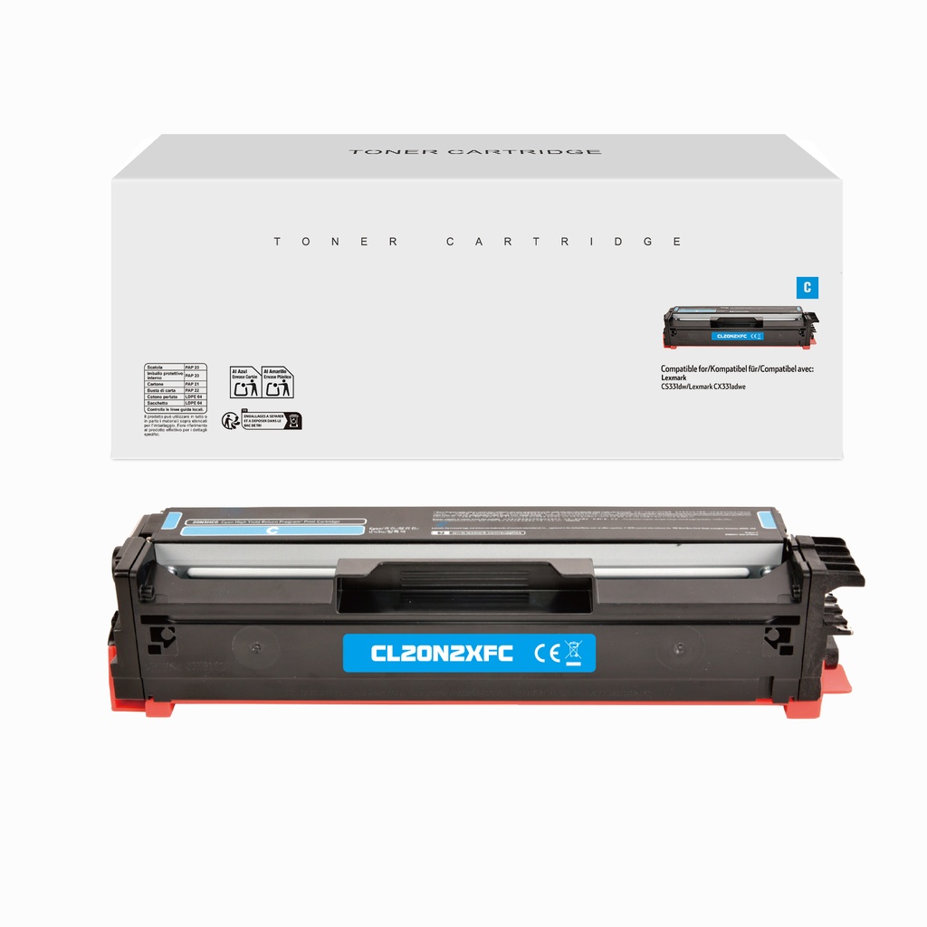 White Box Remanufactured Lexmark 20N2HC0 Toner Cyan