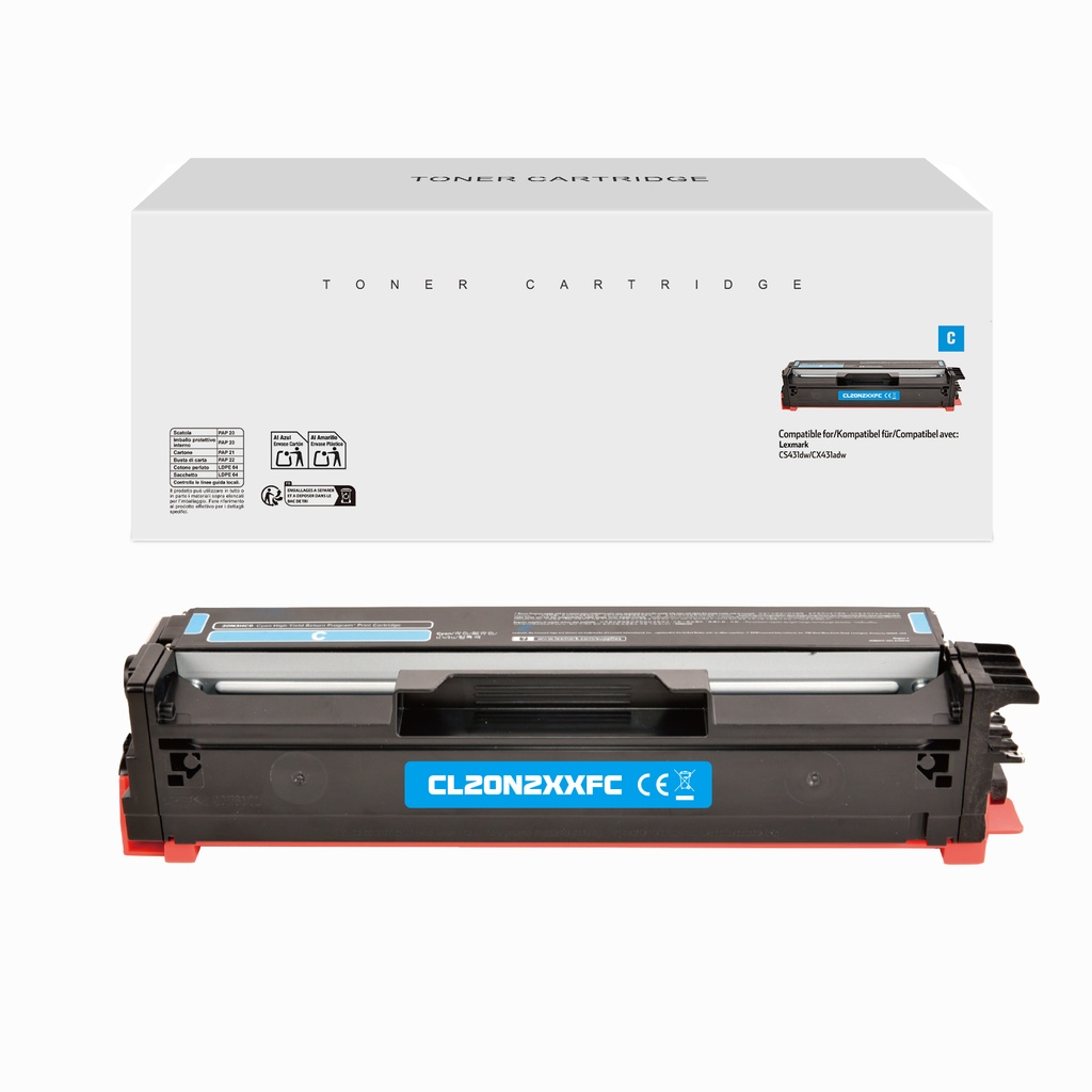 White Box Remanufactured Lexmark 20N2XC0 Toner Cyan