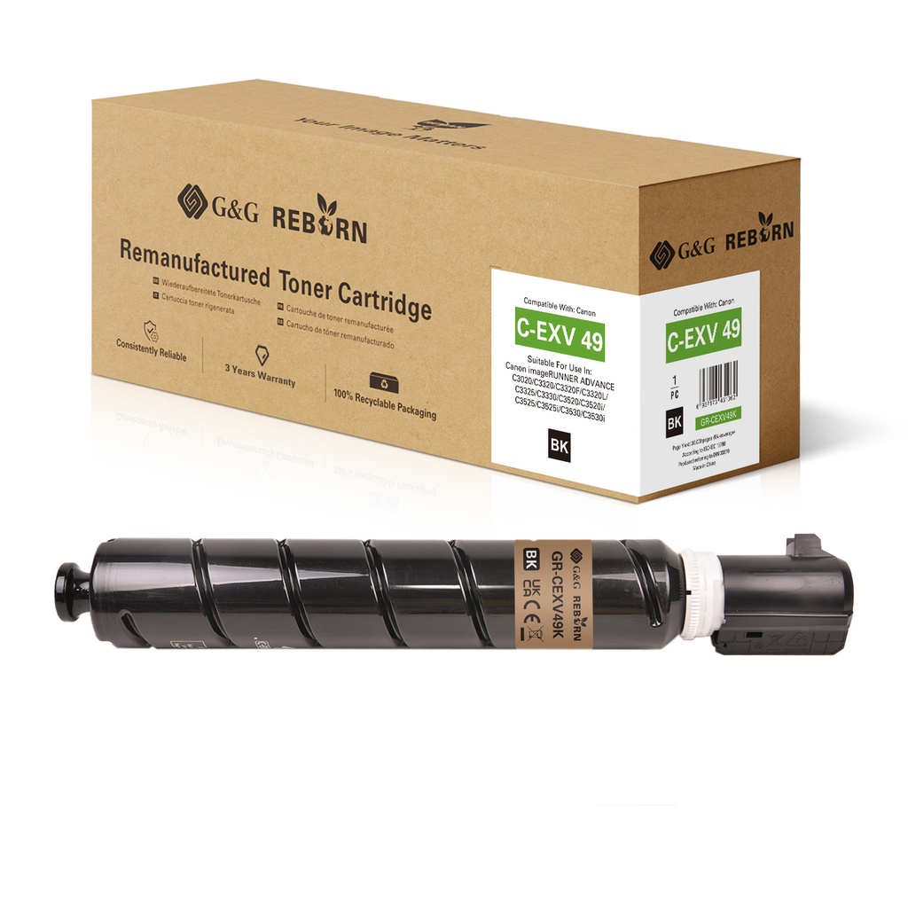 G&G Reborn Remanufactured Canon C-EXV49 BK Copier Toner Black