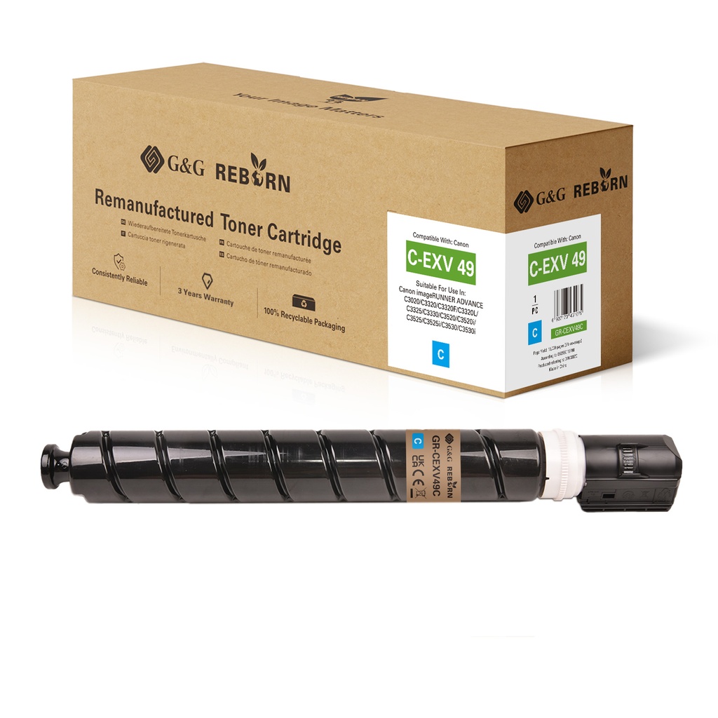 G&G Reborn Remanufactured Canon C-EXV49 C Copier Toner Cyan