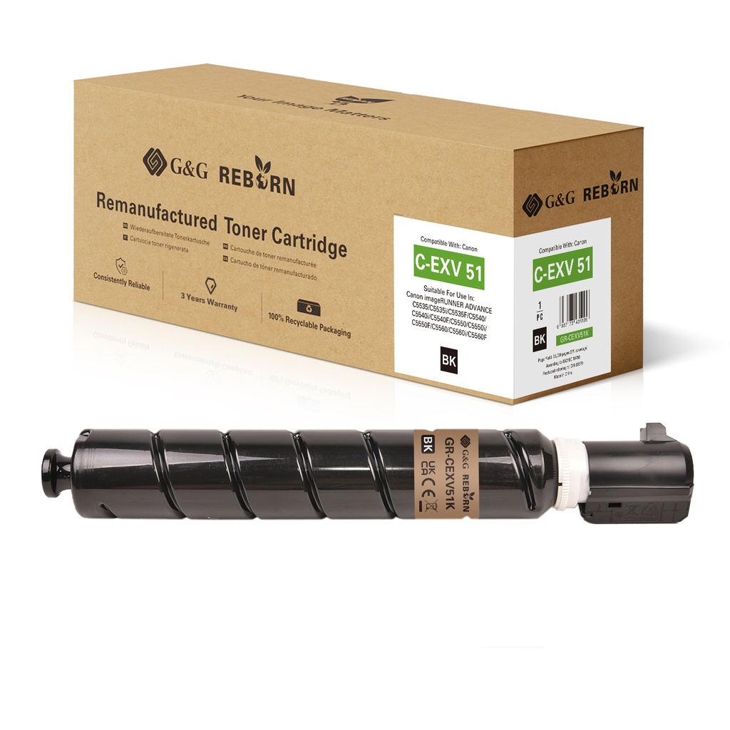 G&G Reborn Remanufactured Canon C-EXV51 BK Copier Toner Black
