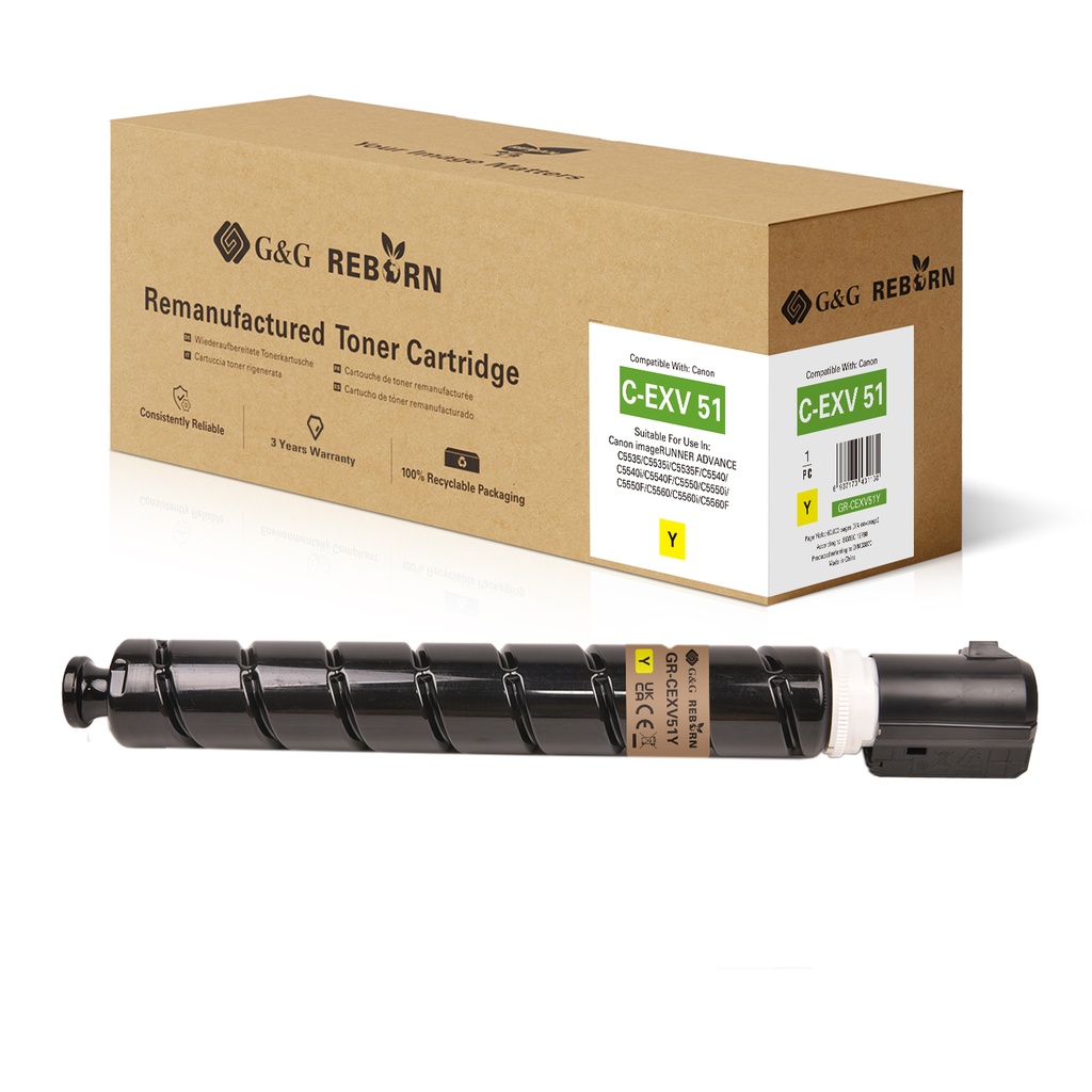 G&G Reborn Remanufactured Canon C-EXV51 Y Copier Toner Yellow