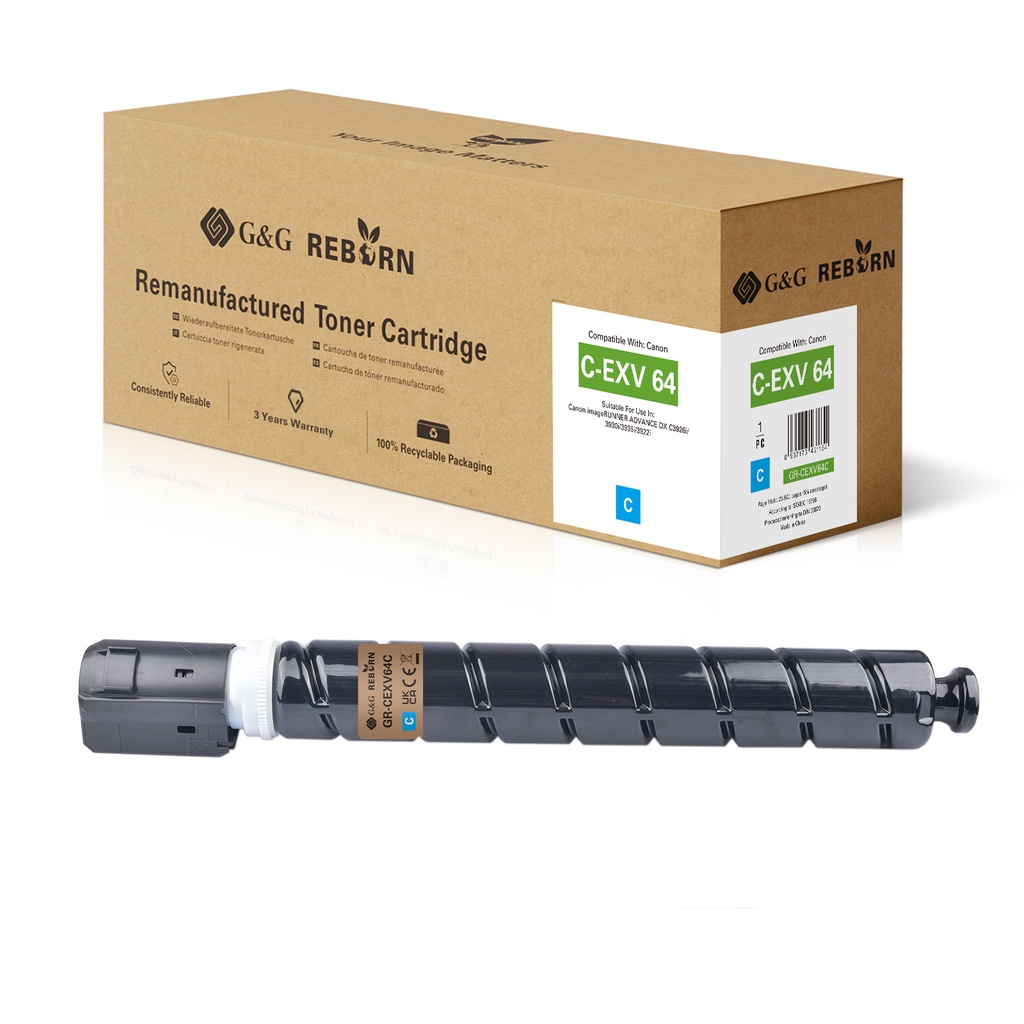 G&G Reborn Remanufactured Canon C-EXV64C Copier Toner Cyan