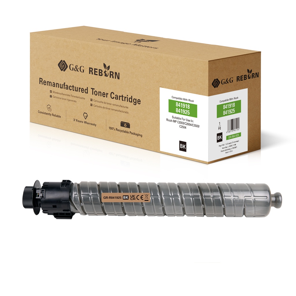 G&G Reborn Remanufactured Ricoh 841918/841925 Copier Toner Black