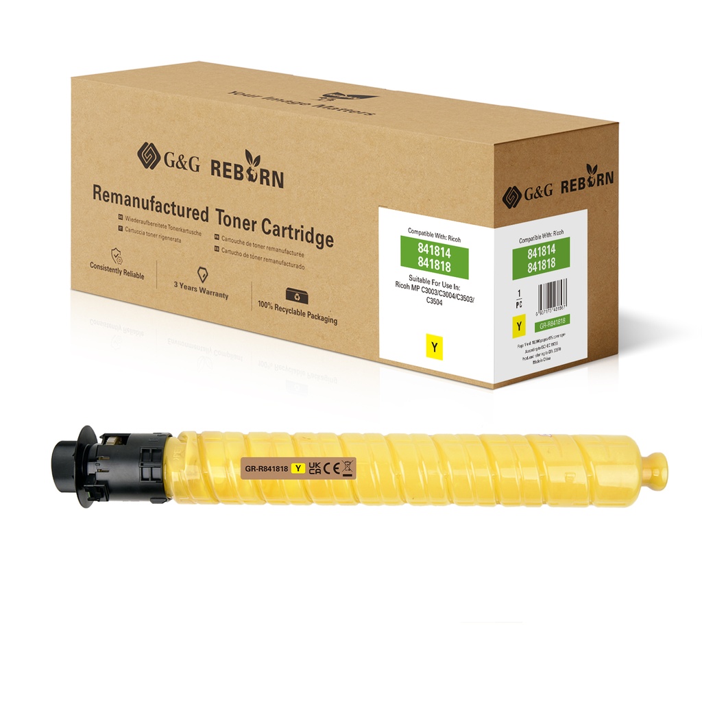 G&G Reborn Remanufactured Ricoh 841814/841818 Copier Toner Yellow