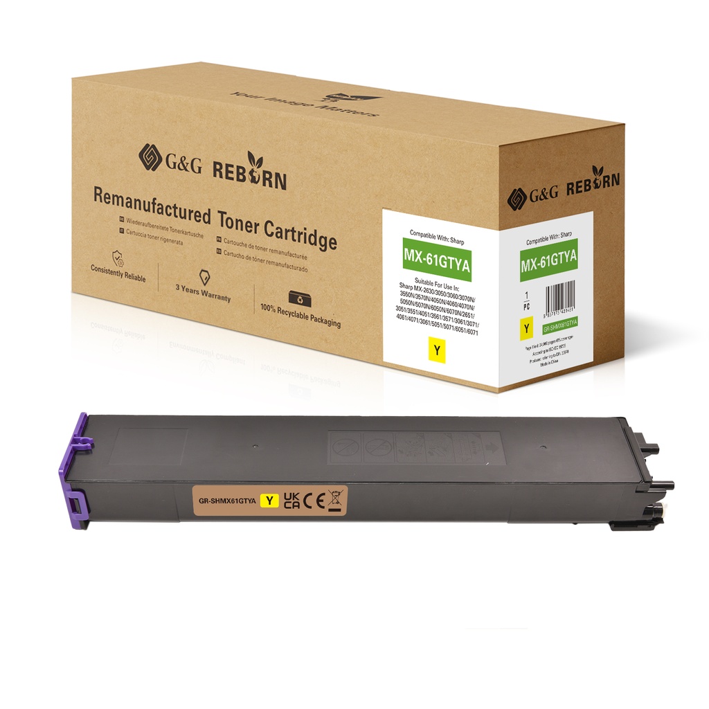 G&G Reborn Remanufactured Sharp MX-61GTYA Copier Toner Yellow