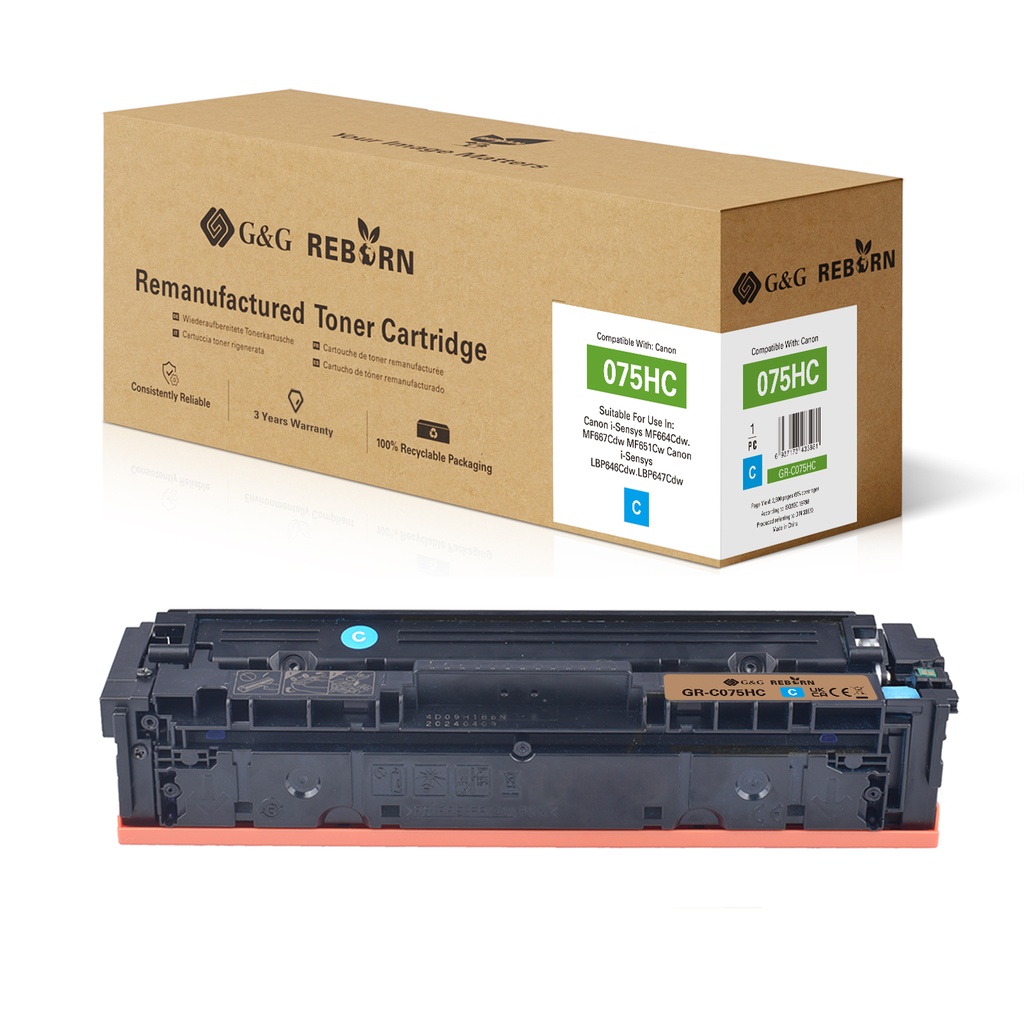 【待上架 无价格】G&G Reborn Remanufactured Canon  075HC Toner Cyan
